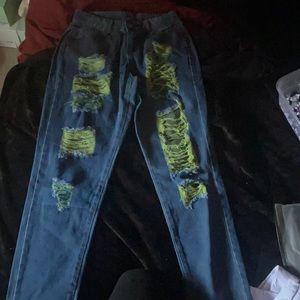 Ripped jeans blue and yellow